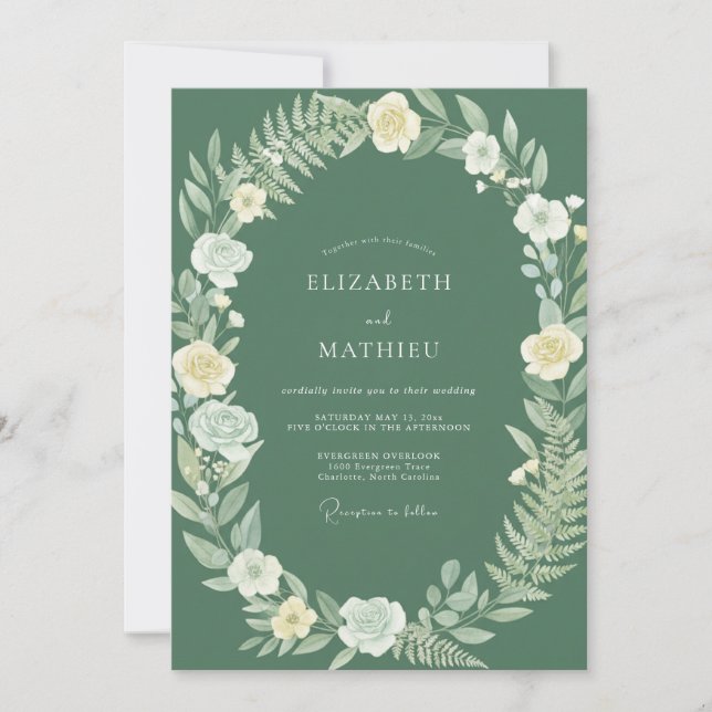 Invitación Boda de bosque de madera pulida en verde salvia (Anverso)