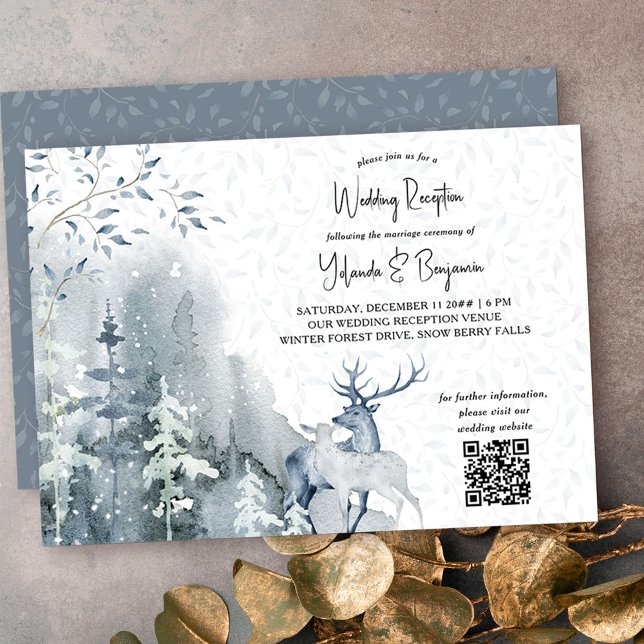 Invitación Boda de bosque de nieve de invierno solo recepción (Wedding Reception invitation with QR code from my Snow Forest Winter Wedding collection)