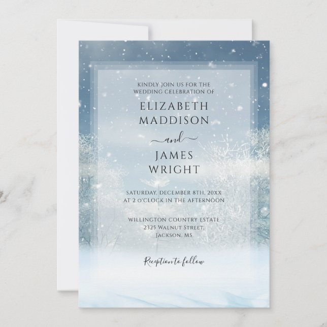 Invitación Boda de bosque de nieve invernal (Anverso)