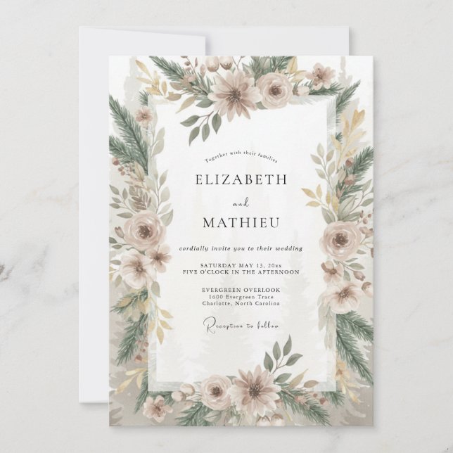 Invitación Boda de bosque de pino con champán (Anverso)
