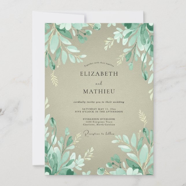 Invitación Boda de bosque frondoso de hoja verde menta (Anverso)