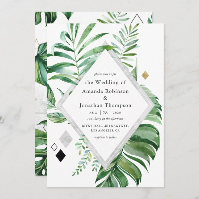 Invitación Boda de bosque geométrico (Anverso / Reverso)
