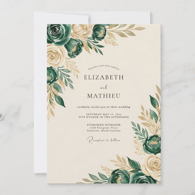 Invitación Boda de bosque lujoso verde esmeralda (Anverso)
