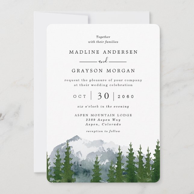 Invitación Boda de Bosque Rústico de la Montaña de Acuarela (Anverso)