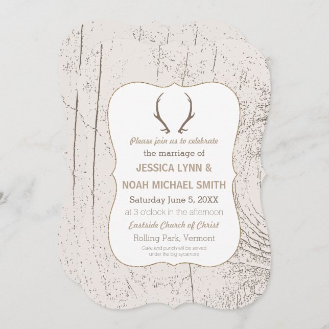 Invitación Boda de Bosque Rústico y Madera de Barn (Anverso / Reverso)