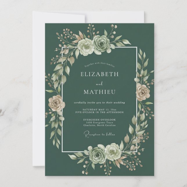 Invitación Boda de Bosque Silenciado de Juniper Green (Anverso)