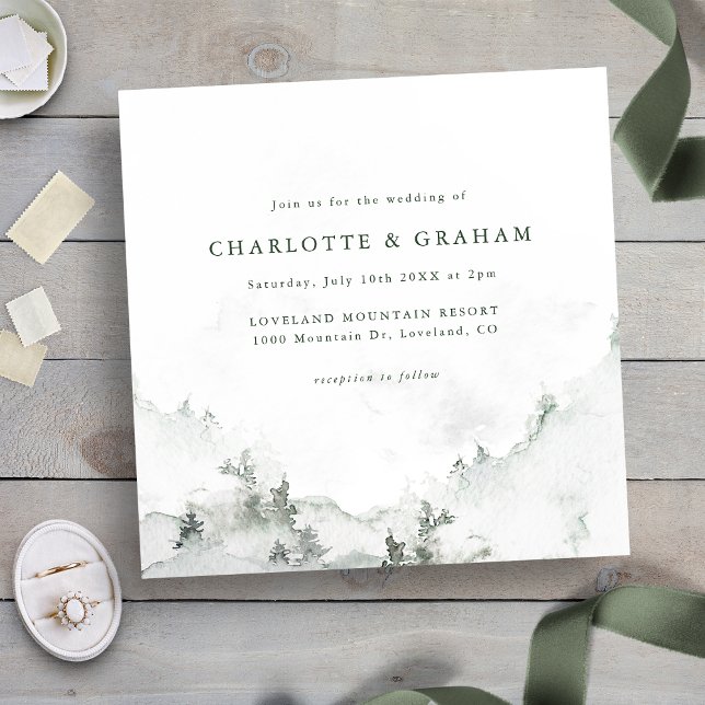 Invitación Boda de bosque simple acuarela (Green and White - Watercolor Simple Forest Wedding Invitation
)