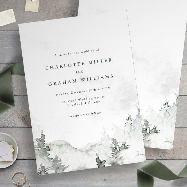 Invitación Boda de bosque simple acuarela (Green and White - Watercolor Simple Forest Wedding Invitation
)