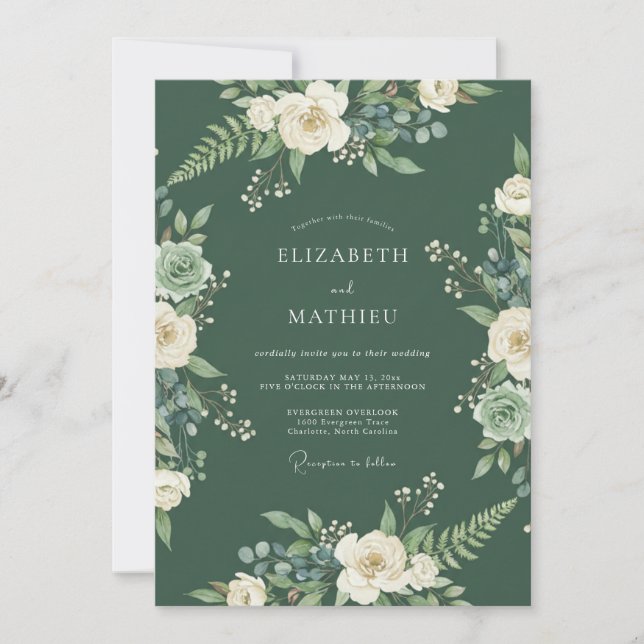 Invitación Boda de bosque verde perenne (Anverso)