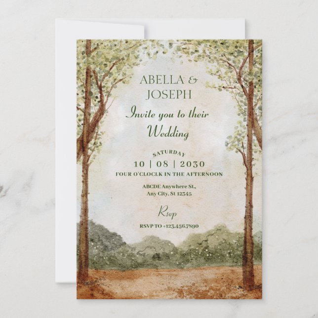 Invitación Boda de bosques de bosques de bosques de paisajes  (Anverso)
