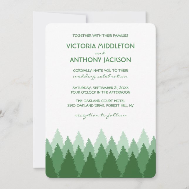 Invitación Boda de bosques de la gama de bosques verdes (Anverso)