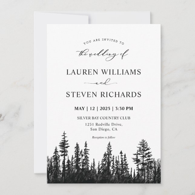 Invitación Boda de Bosques de Pinos Blancos y Negros personal (Anverso)