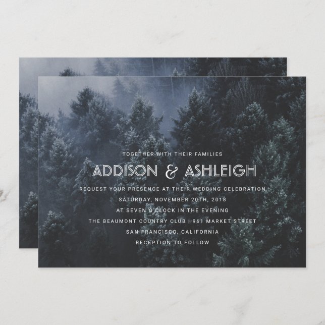 Invitación Boda de bosques de pinos modernos (Anverso / Reverso)
