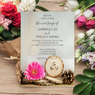 Invitación Boda de Bosques Naturales Rustic Pink Gerber Daisy