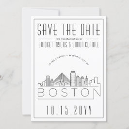 Invitación Boda de Boston | Estilizado Skyline Guardar la fec