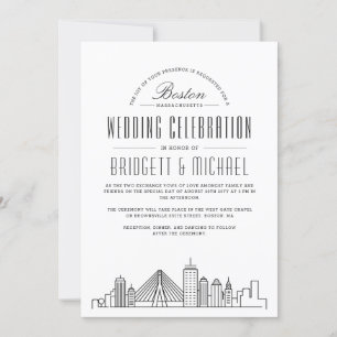 Invitación Boda de Boston   Modern Deco City Skyline