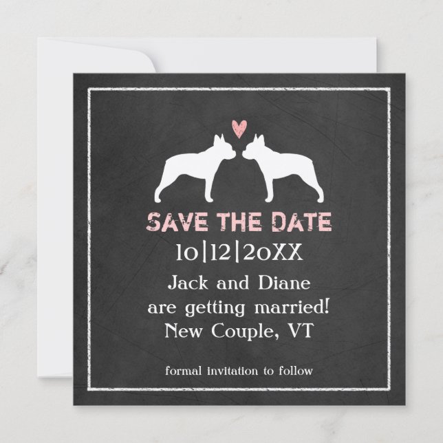 Invitación Boda de Boston Terriers Guardar la Fecha (Anverso)