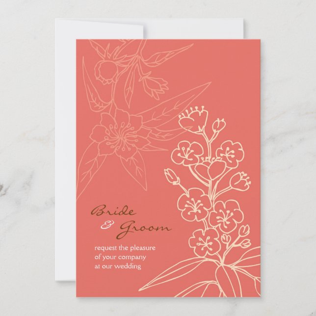 Invitación Boda de Botanica (Coral) (Anverso)