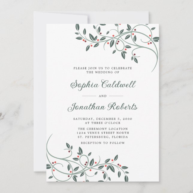 Invitación Boda de Botánicos de Navidades Delicados (Anverso)