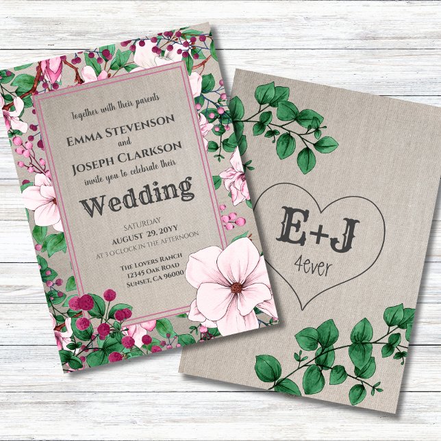 Invitación Boda de Botánicos Rústicos de Linen Rosa Floral Ve (Subido por el creador)