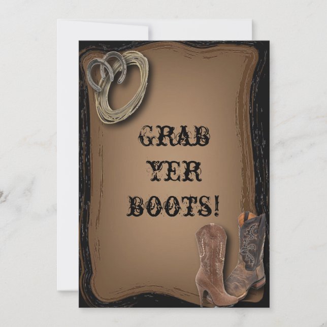 Invitación boda de botas de vaquero occidente enganchadas (Anverso)
