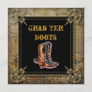 Invitación boda de botas de vaquero occidente enganchadas