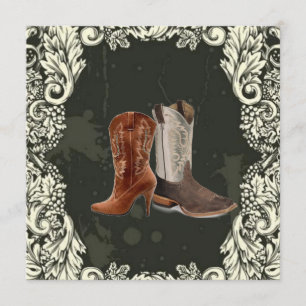 Invitación boda de botas de vaquero occidente enganchadas