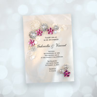 Boda de botones de perla blanca y diamantes rosas 