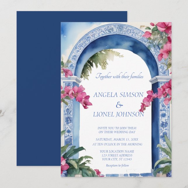 Invitación Boda de Bougainvillea Costa Amalfitana (Anverso / Reverso)