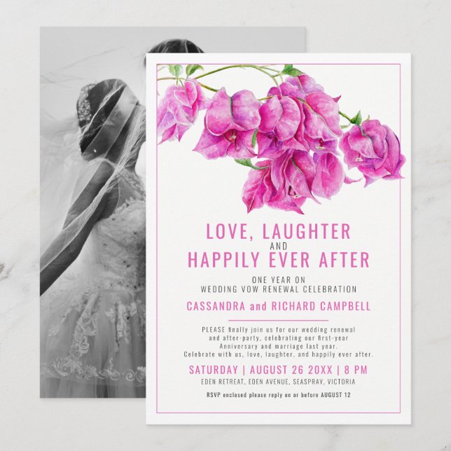 Invitación Boda de bougainvillea rosa promete renovaciones 1  (Anverso / Reverso)