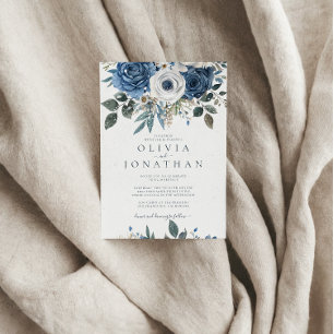 Invitación Boda de Bouquet acuarela azul invernal