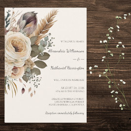 Invitación Boda de Bouquet Bohemio y Plumas 