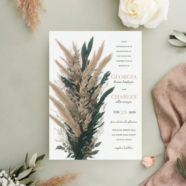 Invitación Boda de Bouquet Boho Pampas Grass Leaf (Subido por el creador)