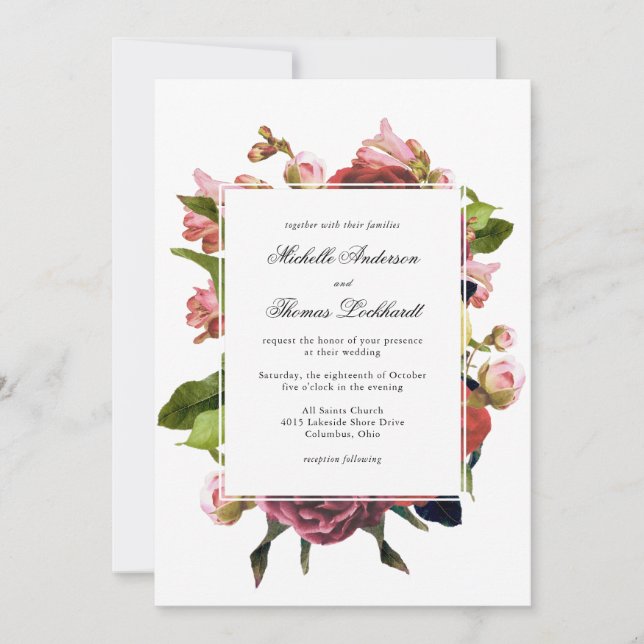 Invitación Boda de Bouquet con flores rosadas (Anverso)