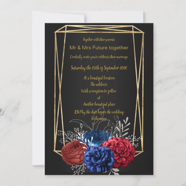 Invitación Boda DE BOUQUET DE ORO NEGRO ELEGANTE (Anverso)