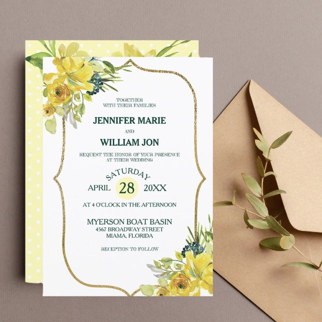 Invitación Boda de Bouquet dorado con flores amarillas (Subido por el creador)