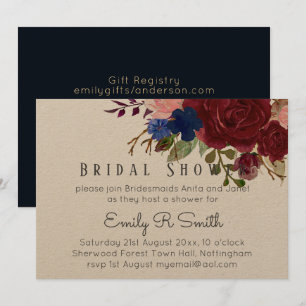 Invitación Boda de Bouquet Floral Azul de Borgoña de Marina