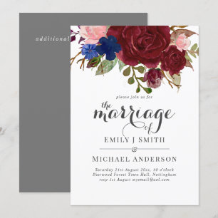 Invitación Boda de Bouquet Floral Azul de Borgoña de Marina