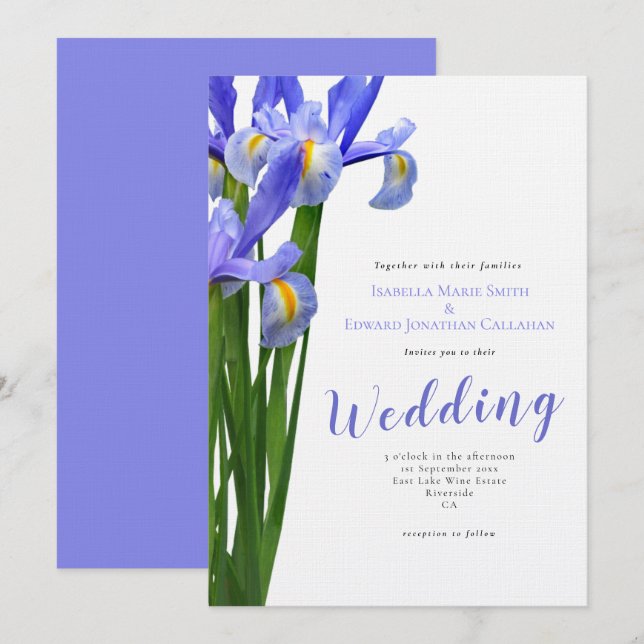 Invitación Boda de Bouquet floral de irlandeses azules modern (Anverso / Reverso)