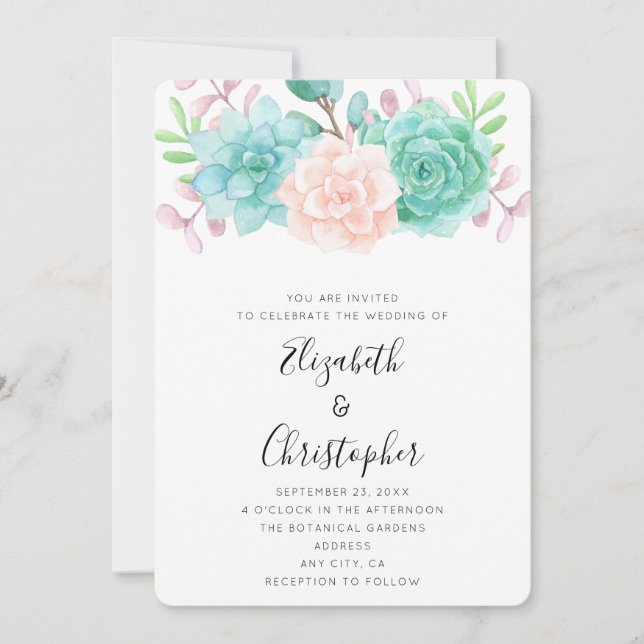 Invitación Boda de Bouquet Pastel Rosa y Floral Verde (Anverso)