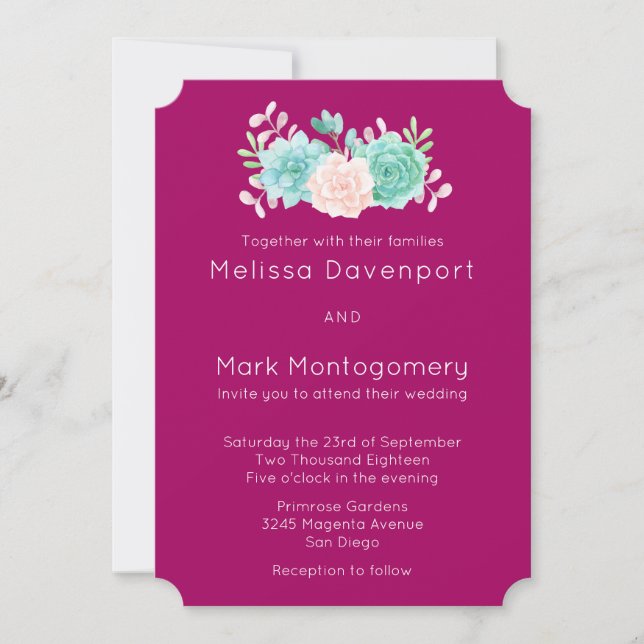 Invitación Boda de Bouquet Pastel Rosa y Floral Verde (Anverso)