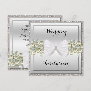Invitación Boda de Bow Purpurina de Secuencias de Plata y Gem
