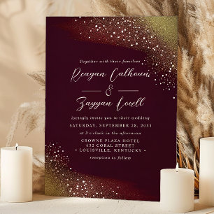 Invitación Boda de brillo burgundy y dorado