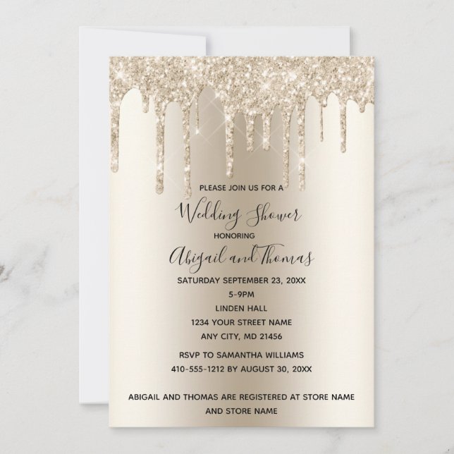 Invitación Boda de Brillo de Champagne Drip Glamour Tendencia (Anverso)