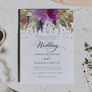 Invitación Boda de brillo floral brillante amatista
