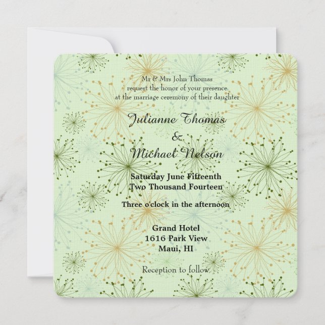 Invitación Boda de brillo floral de menta (Anverso)