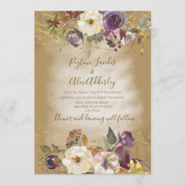 Invitación Boda de brillo floral púrpura marfil marrón