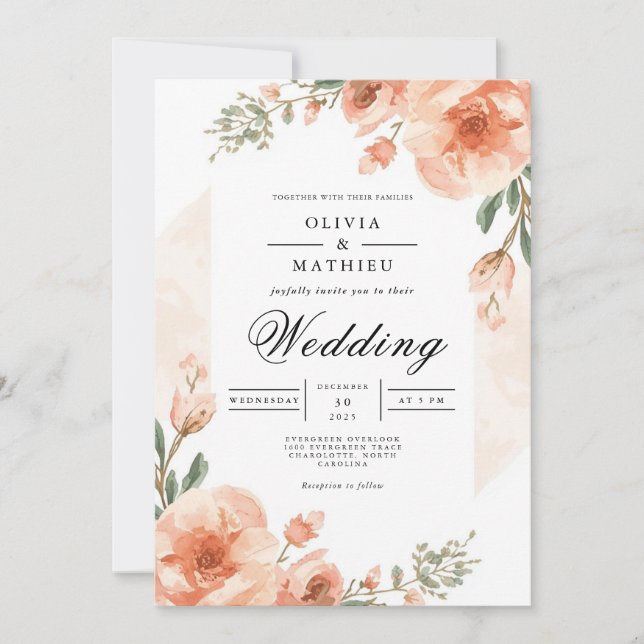 Invitación Boda de brillo floral suave (Anverso)