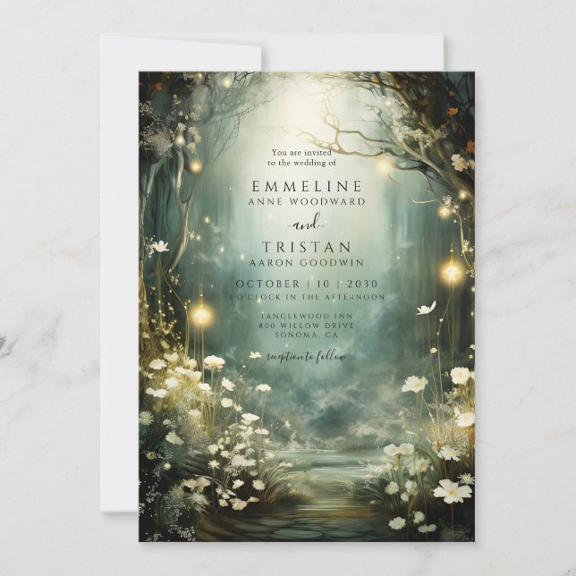 Invitación Boda de brillo forestal encantado (Anverso)
