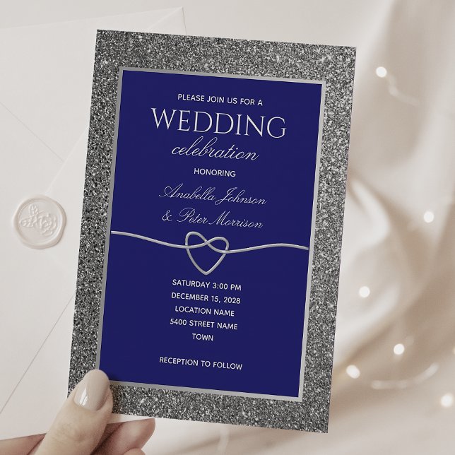 Invitación Boda de Brillo Plateado Azul Real (Subido por el creador)